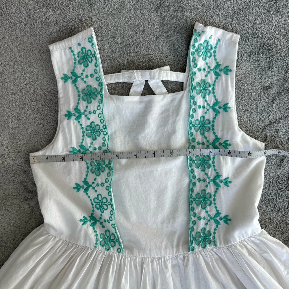 Janie and Jack Girls White Embroidered Cotton Dress Size 8 Button Back Summer
